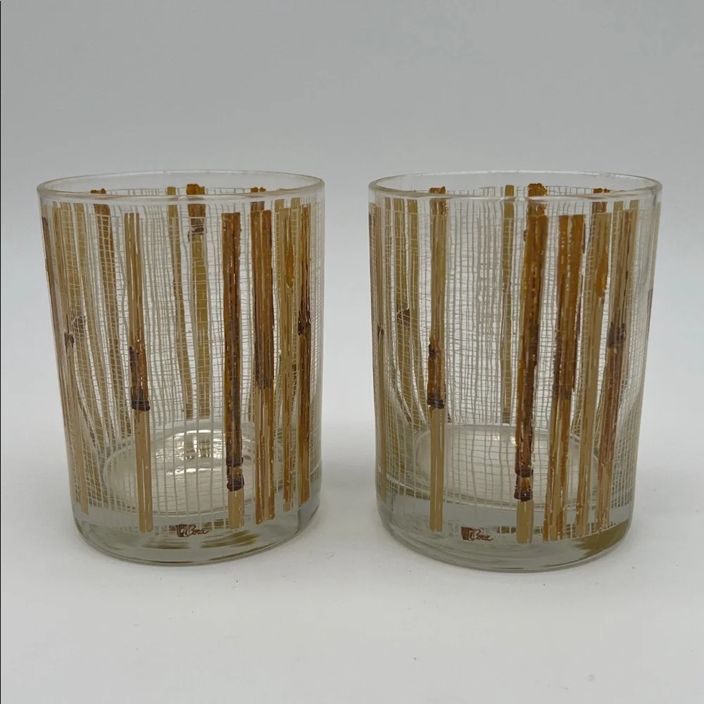 Vintage Cera Glassware for Neiman-Marcus Rocks Glasses Bamboo Design (Set of 2)
